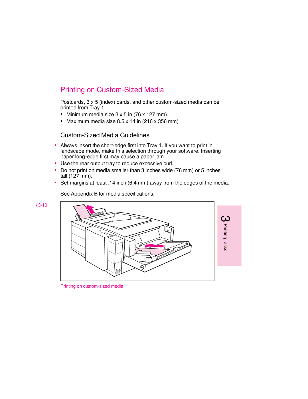 HP 6MP, 6p manual Printing on Custom-Sized Media, Custom-Sized Media Guidelines 