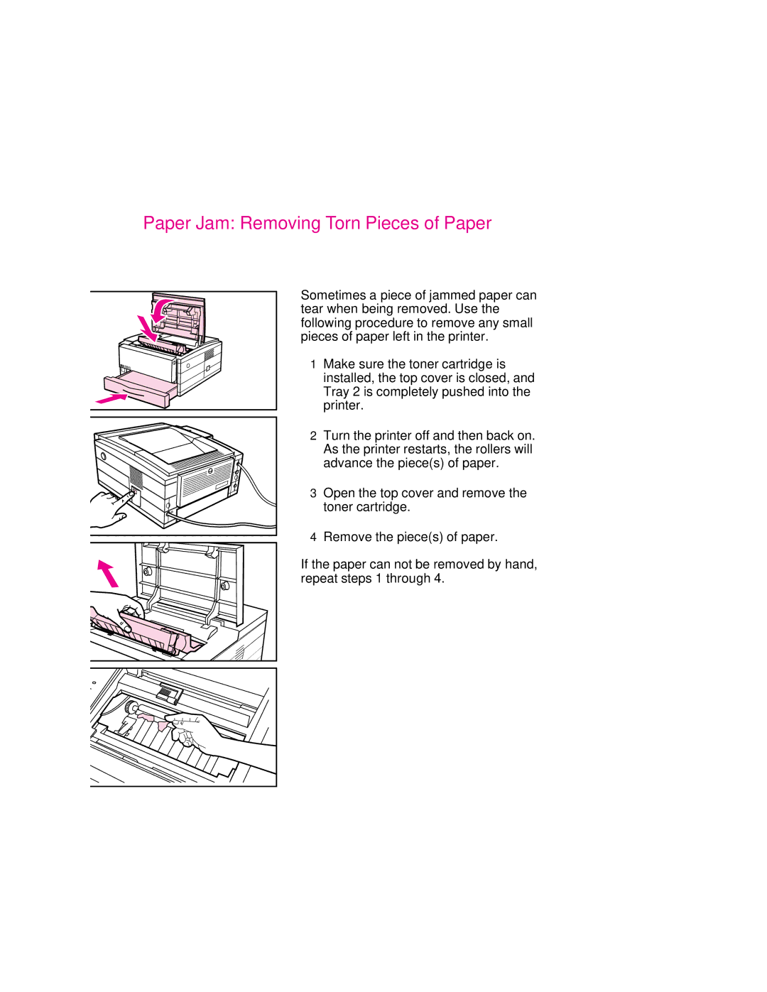 HP 6p, 6MP manual Paper Jam Removing Torn Pieces of Paper 