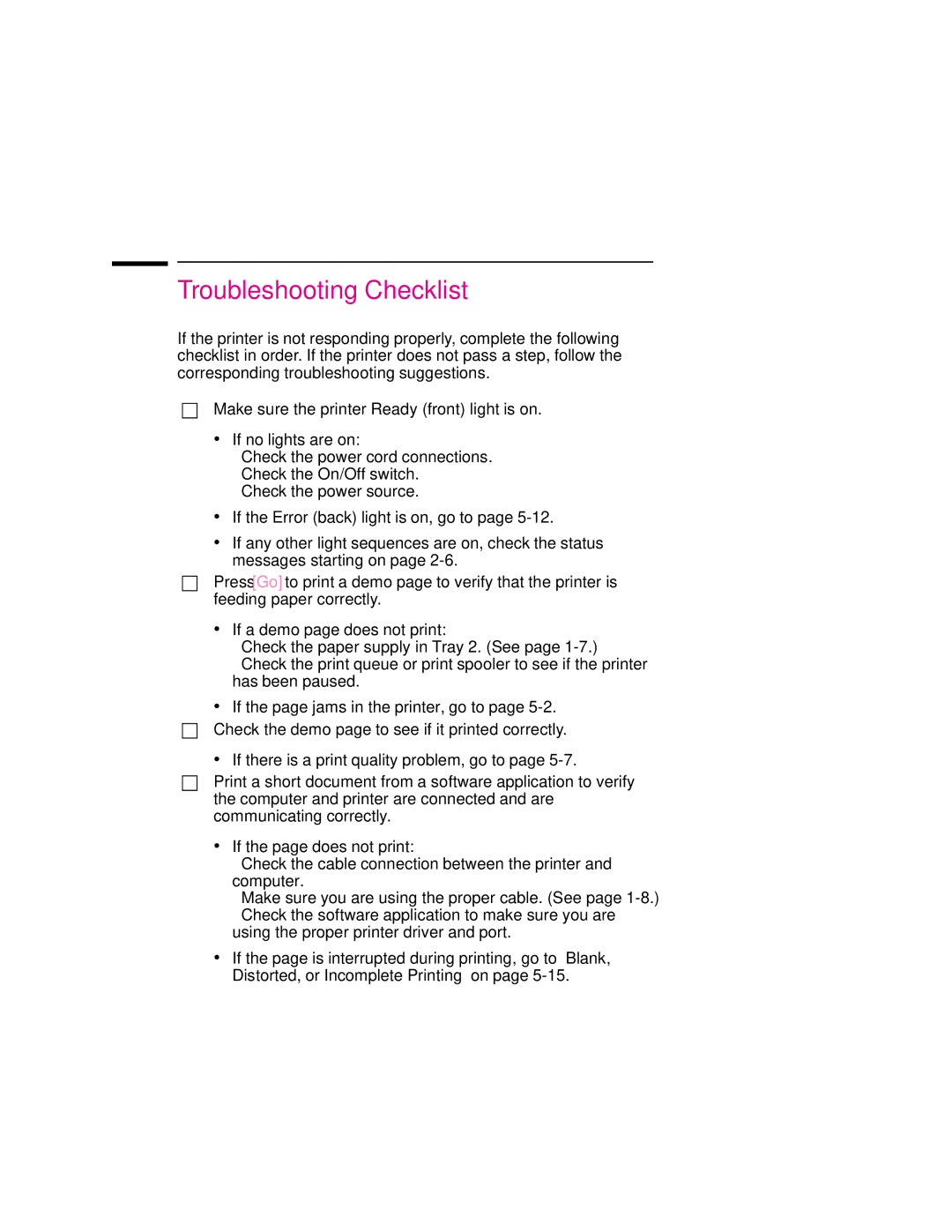 HP 6p, 6MP manual Troubleshooting Checklist 