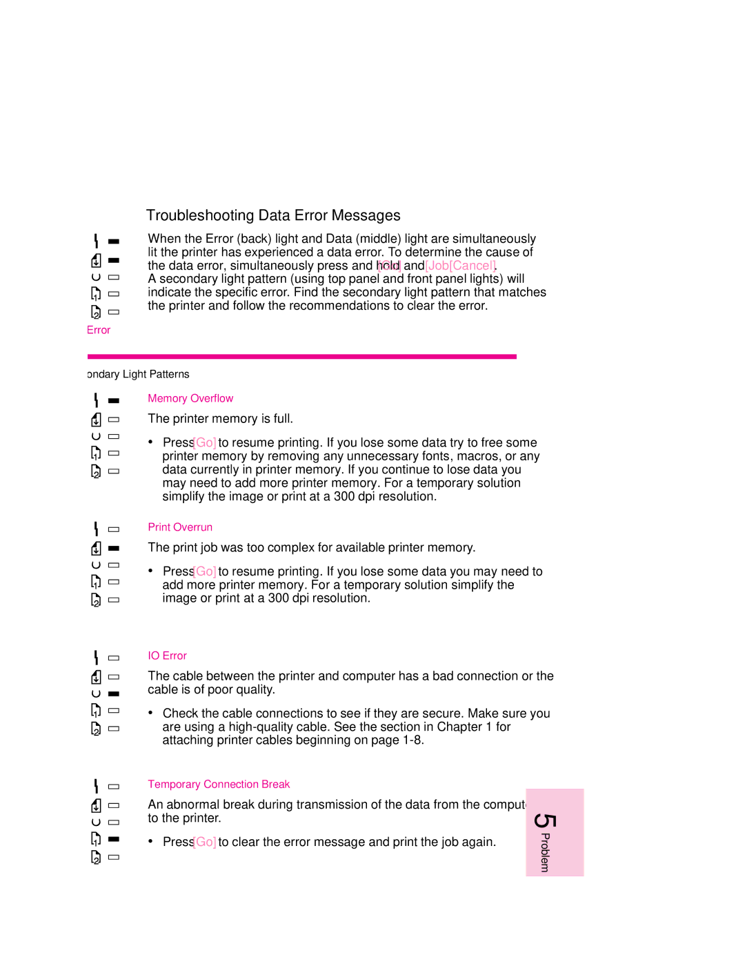 HP 6MP, 6p manual Troubleshooting Data Error Messages 