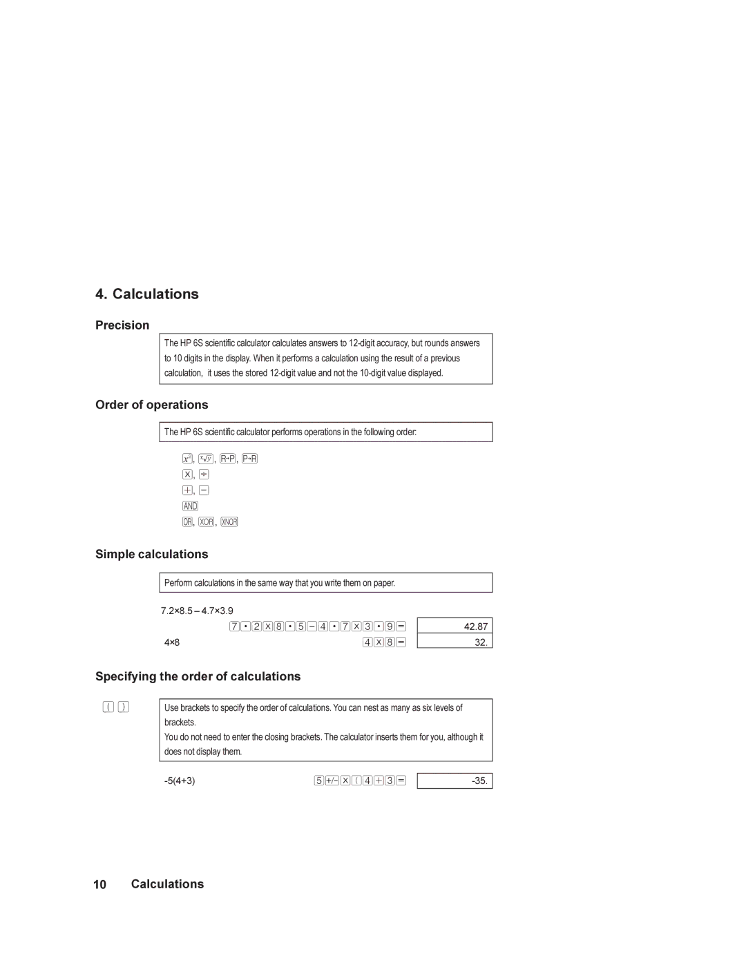 HP 6S manual Calculations 