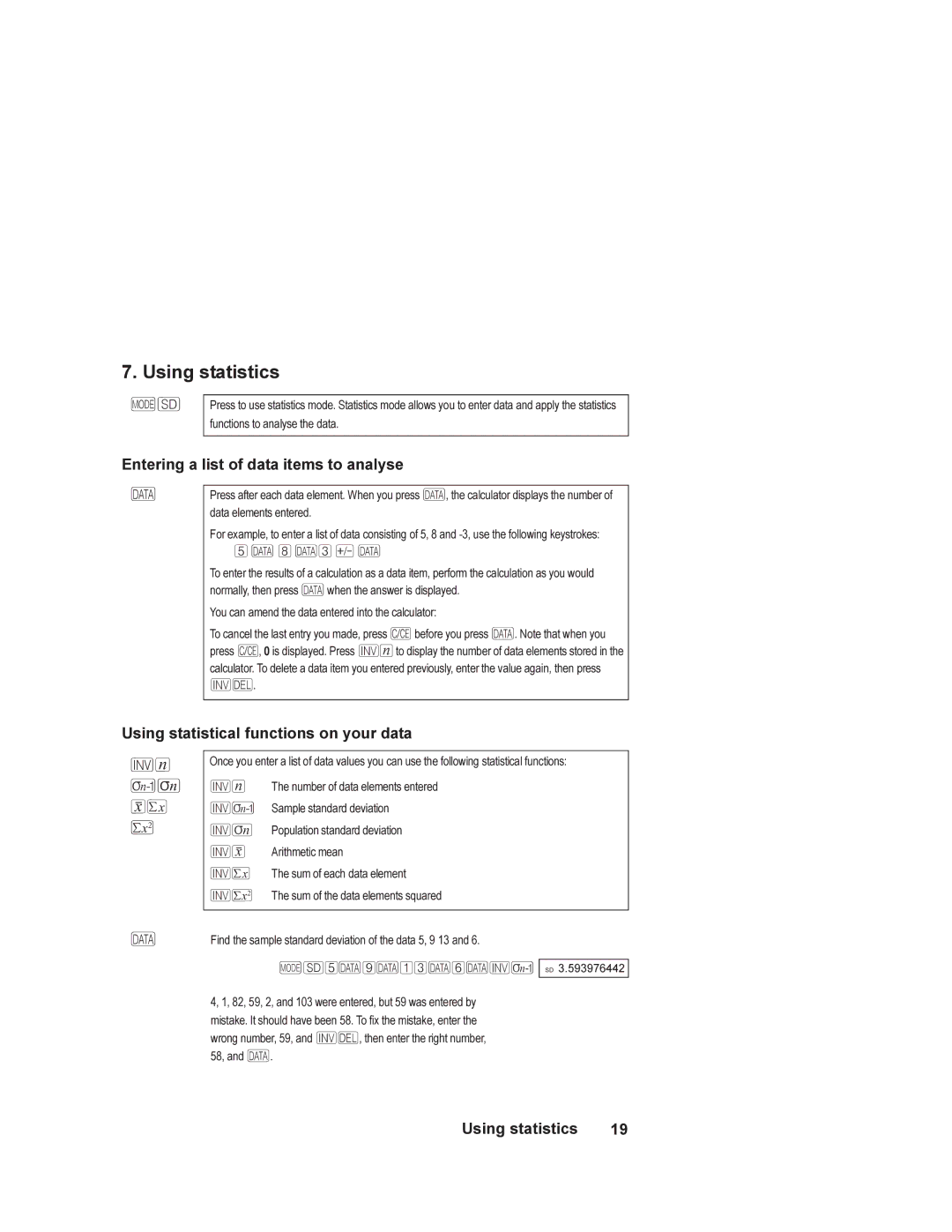 HP 6S manual Using statistics, Entering a list of data items to analyse, Using statistical functions on your data 