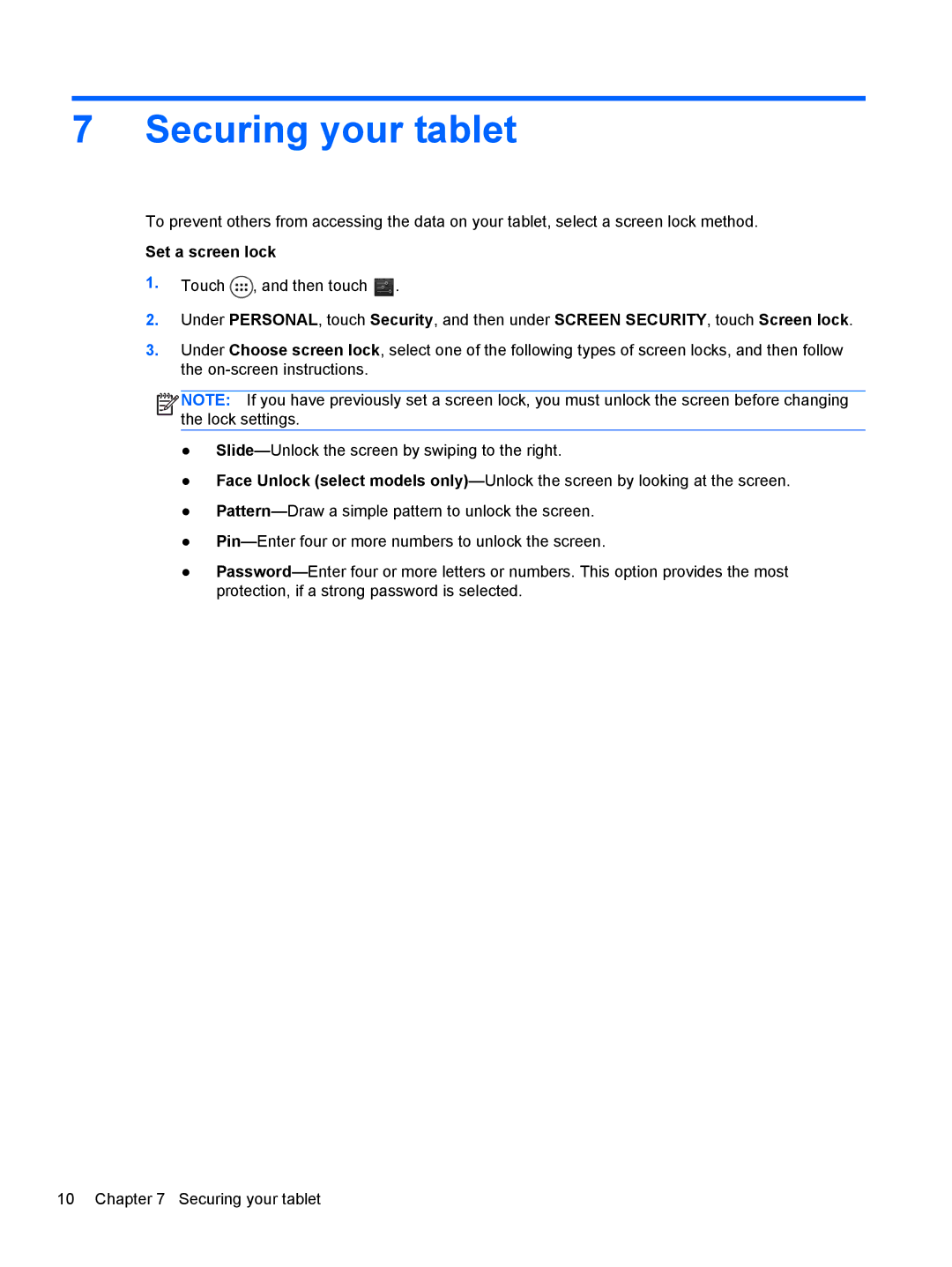 HP 7 1200 manual Securing your tablet 