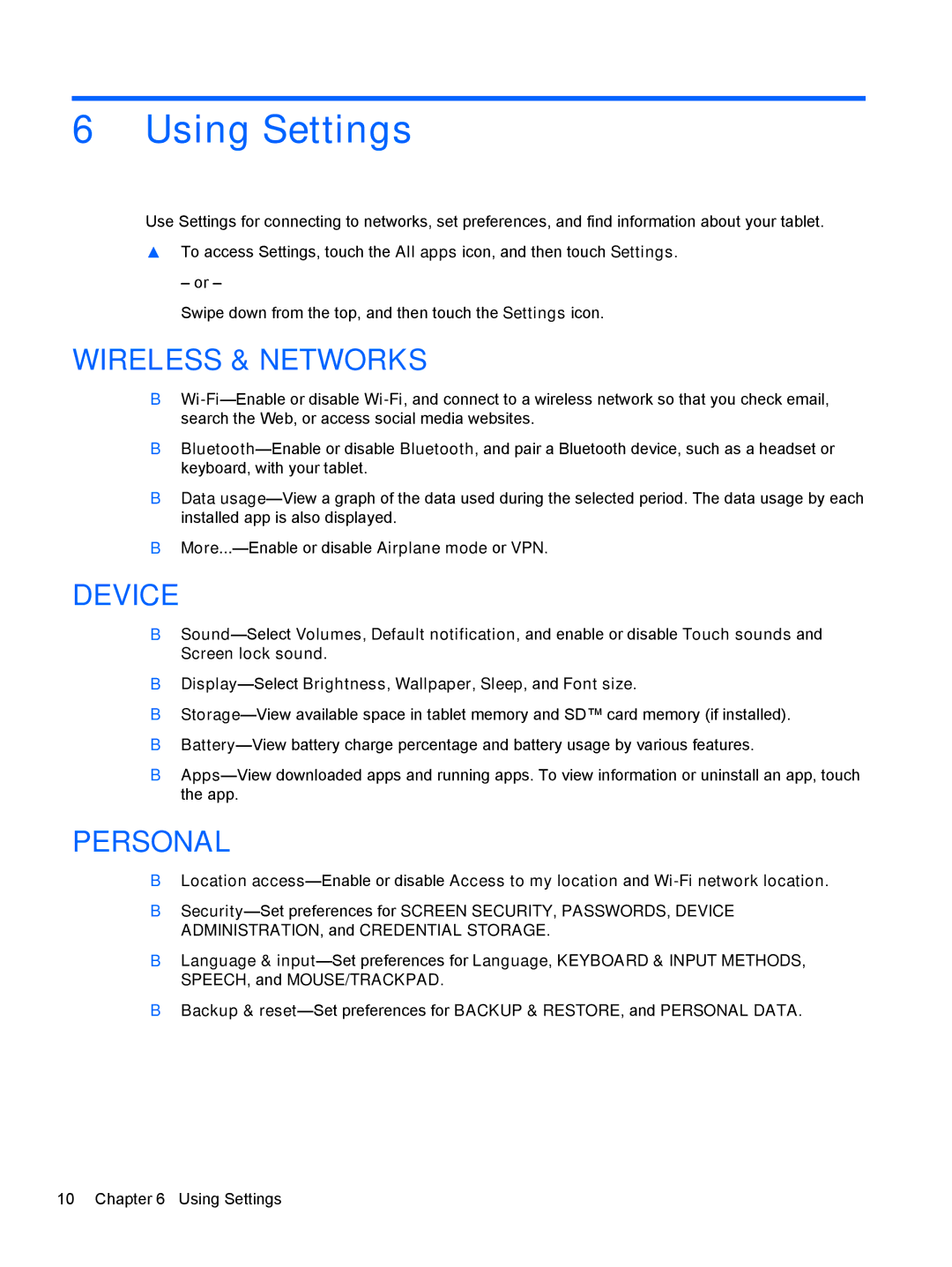 HP 7 1800 manual Using Settings, Wireless & Networks 