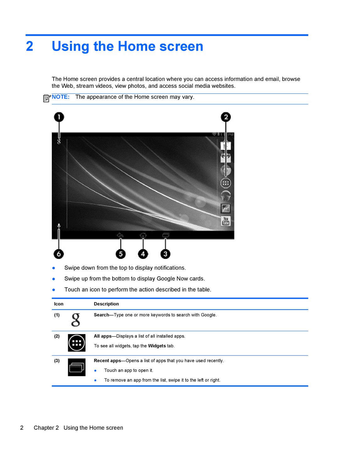 HP 7 1800 manual Using the Home screen 