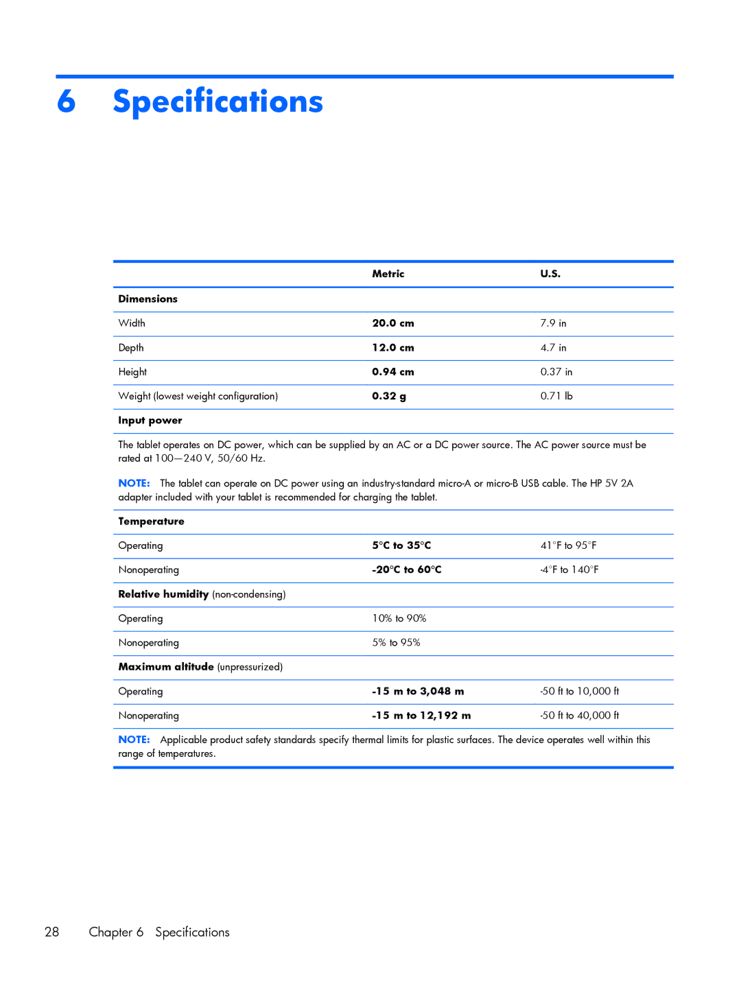 HP 7 Extreme manual Specifications 