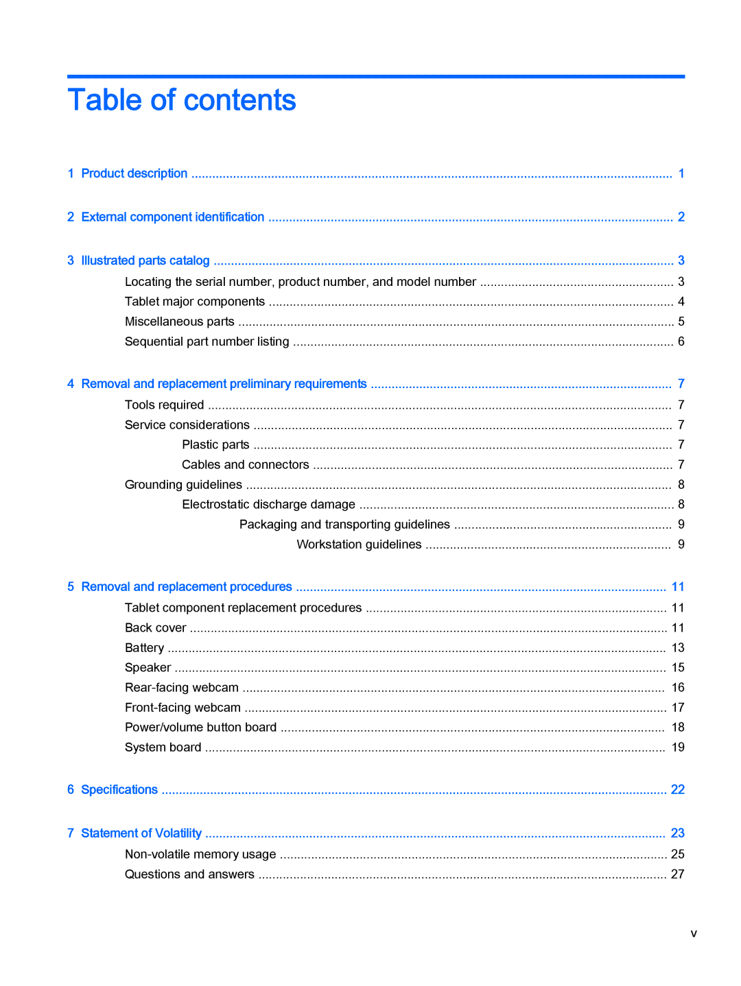 HP 7 G2 - 1315, 7 G2 - 1311 manual Table of contents 