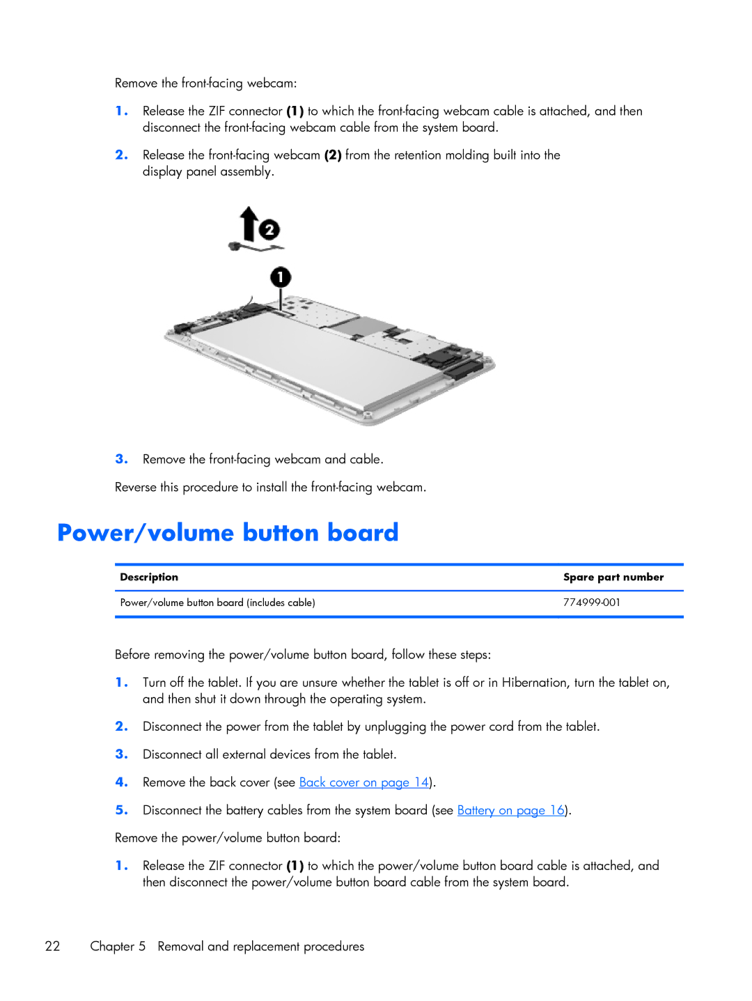 HP 7 Plus 1302us, 7 Plus 1301 manual Power/volume button board 