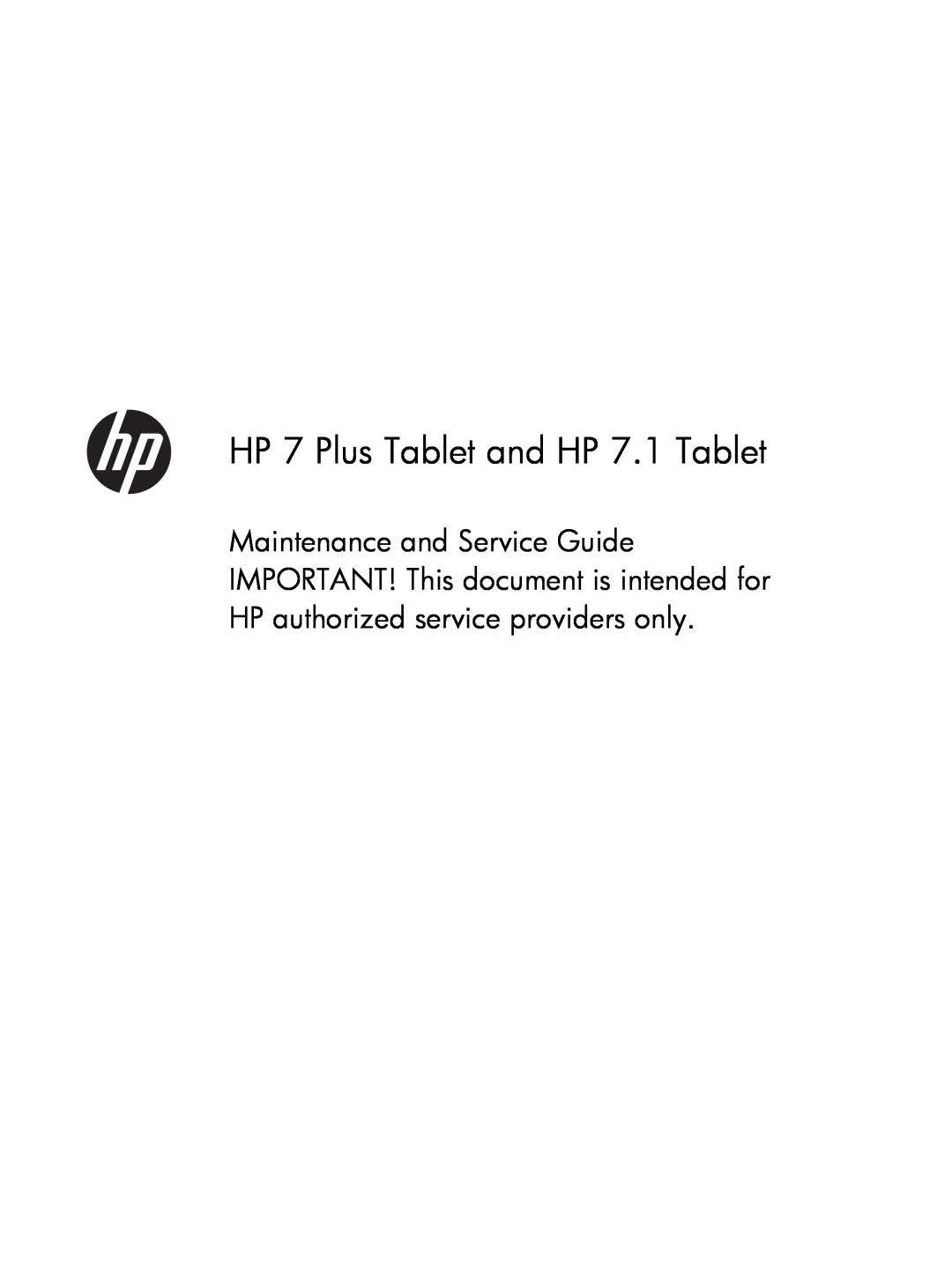 HP 7 Plus 1301, 7 Plus 1302us manual HP 7 Plus Tablet and HP 7.1 Tablet 