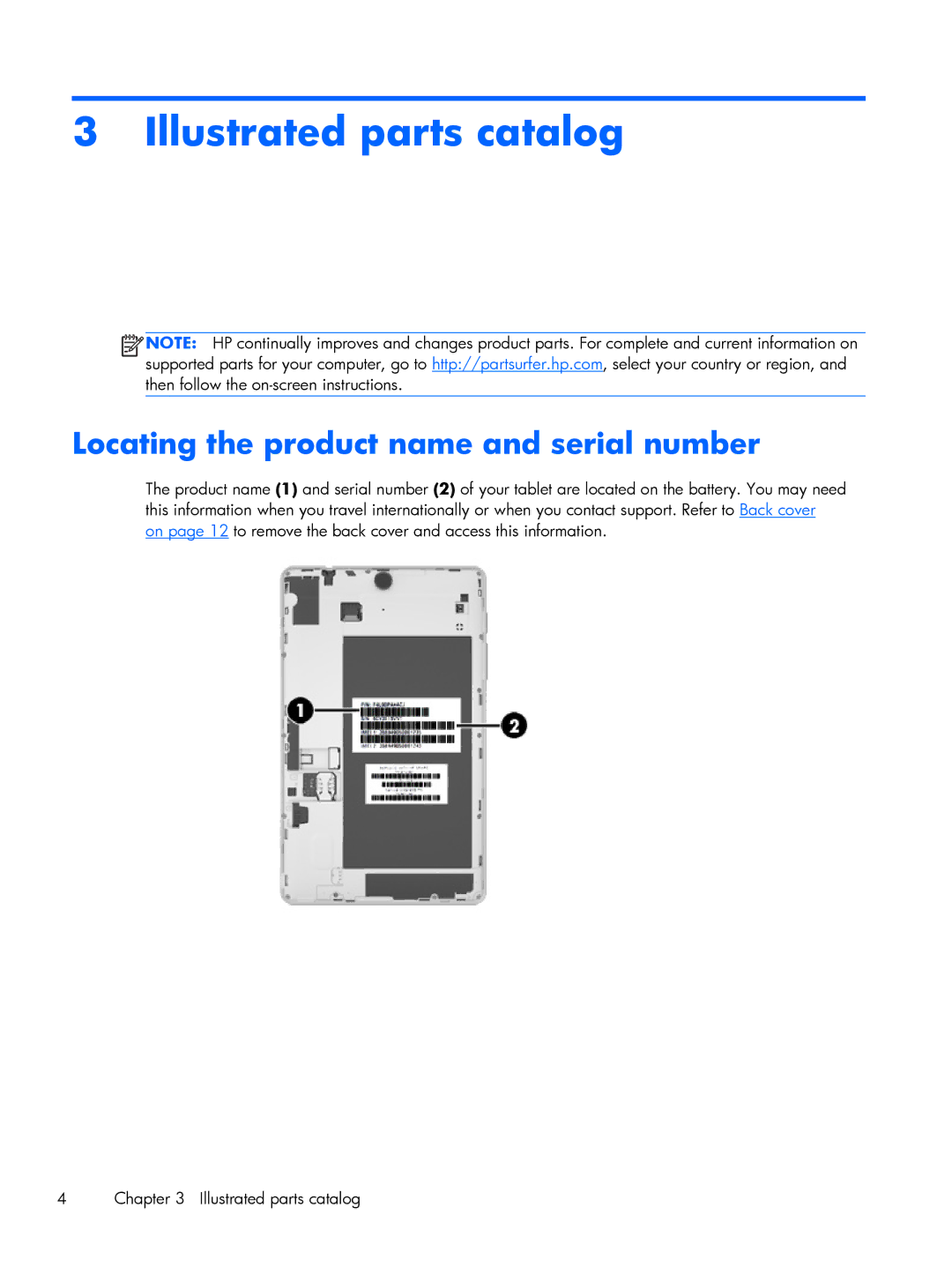 HP 7 VoiceTab, 7 3G manual Illustrated parts catalog, Locating the product name and serial number 