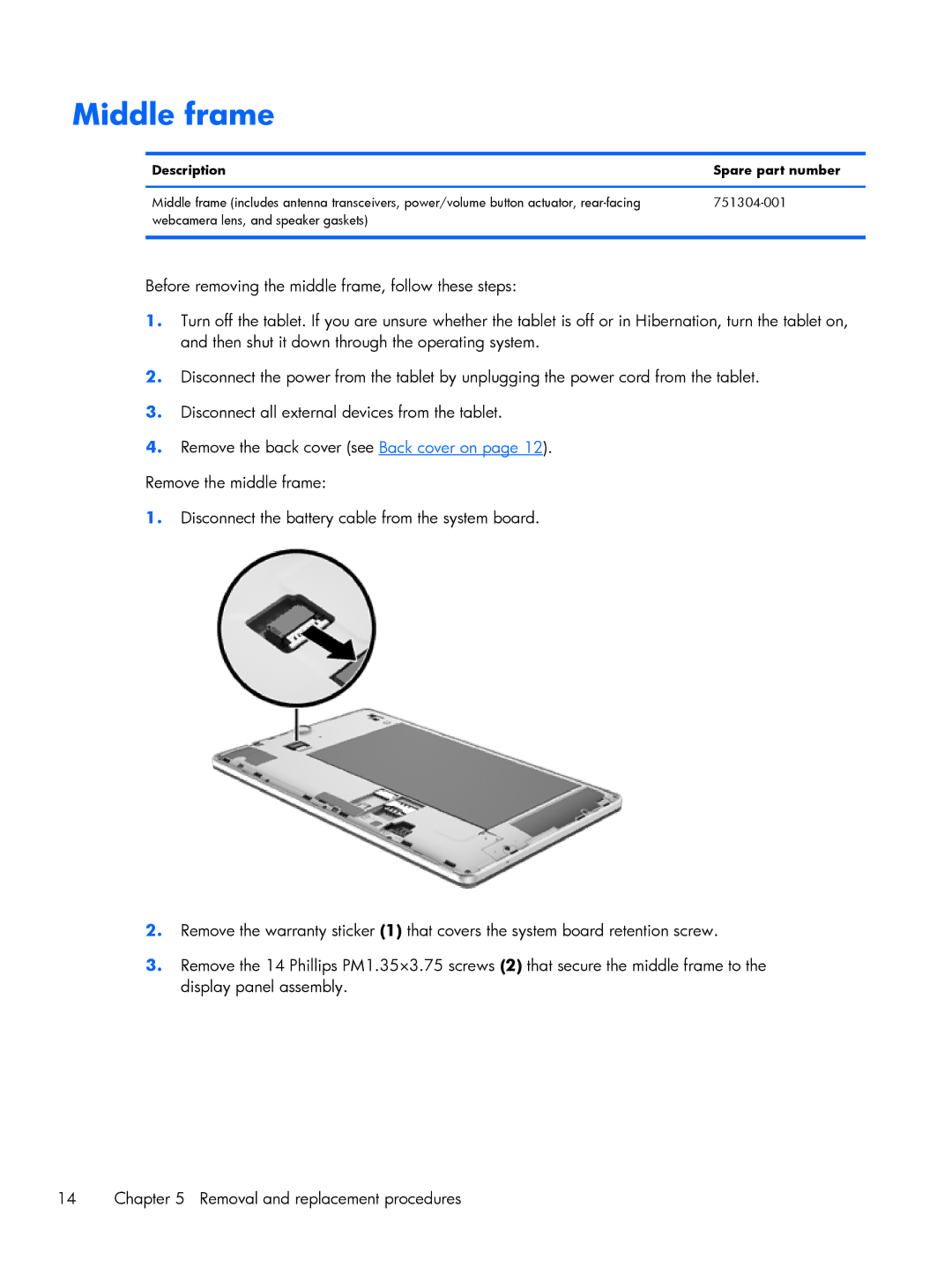 HP 7 VoiceTab, 7 3G manual Middle frame 