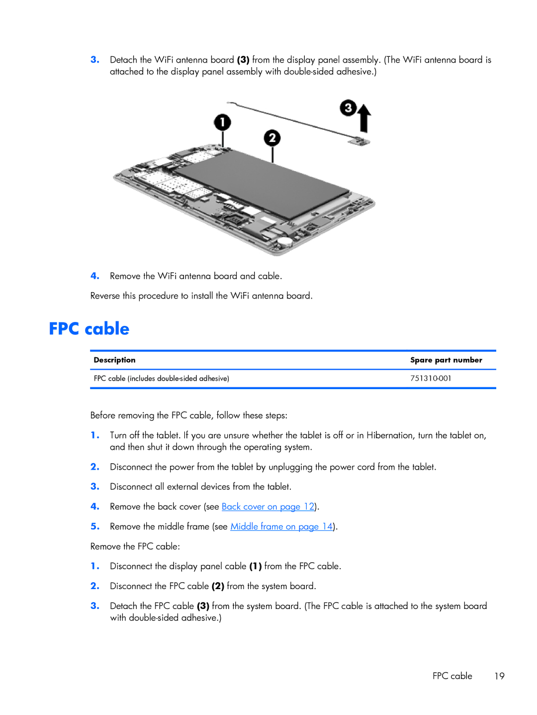 HP 7 3G, 7 VoiceTab manual FPC cable 