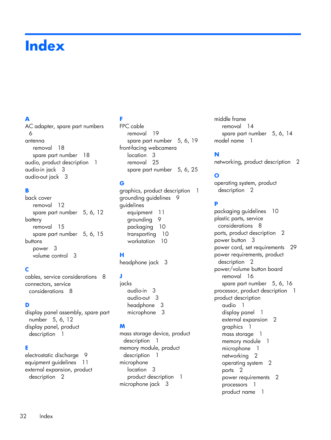 HP 7 VoiceTab, 7 3G manual Index 