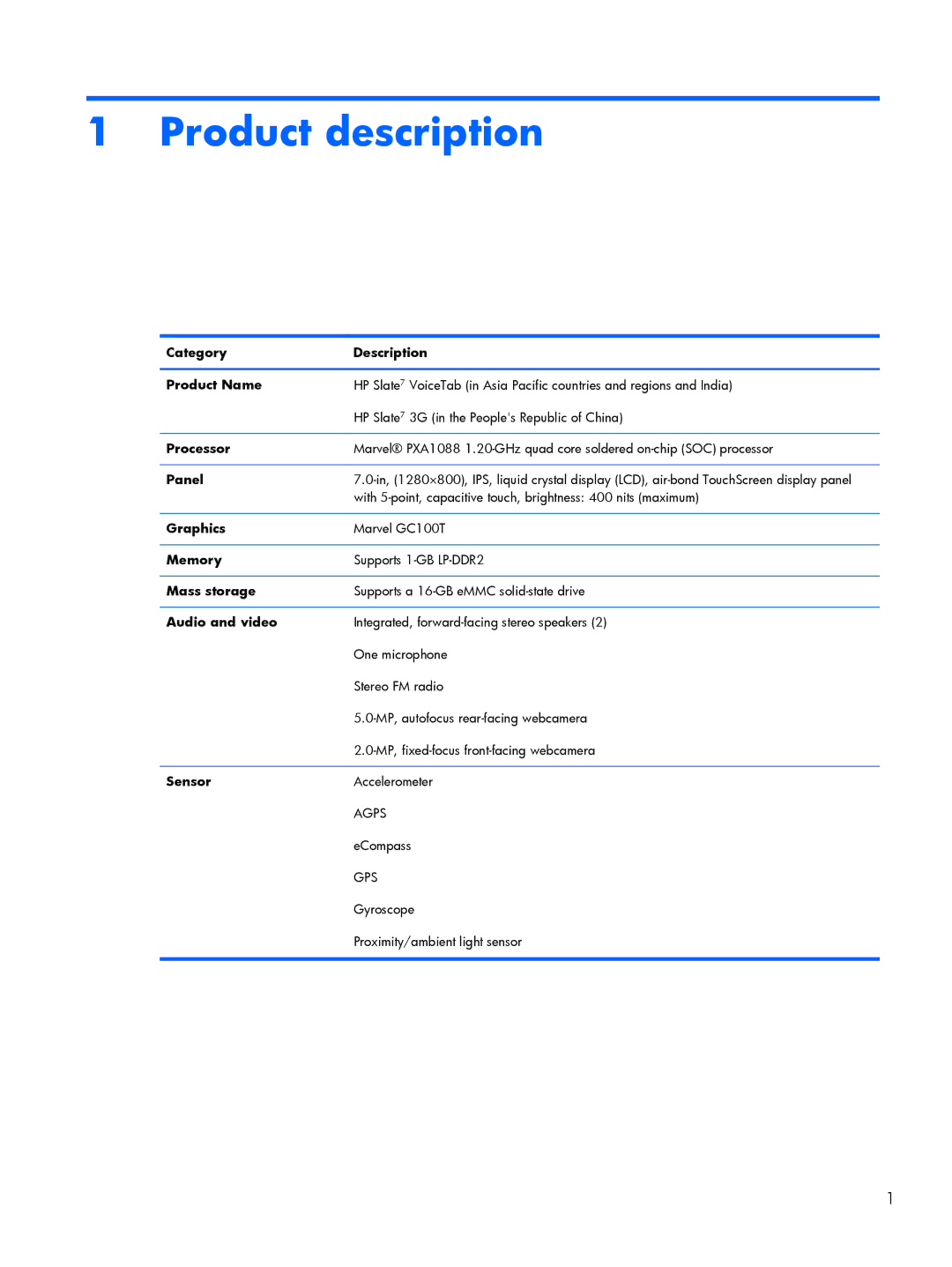 HP 7 3G, 7 VoiceTab manual Product description 