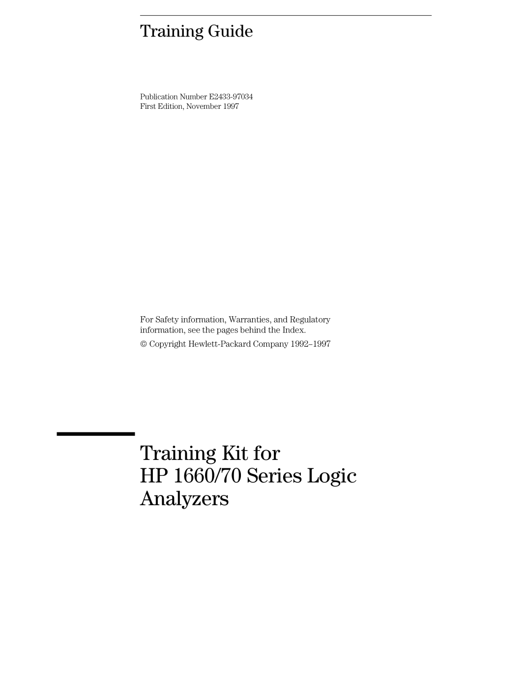 HP manual Training Kit for HP 1660/70 Series Logic Analyzers, Training Guide 