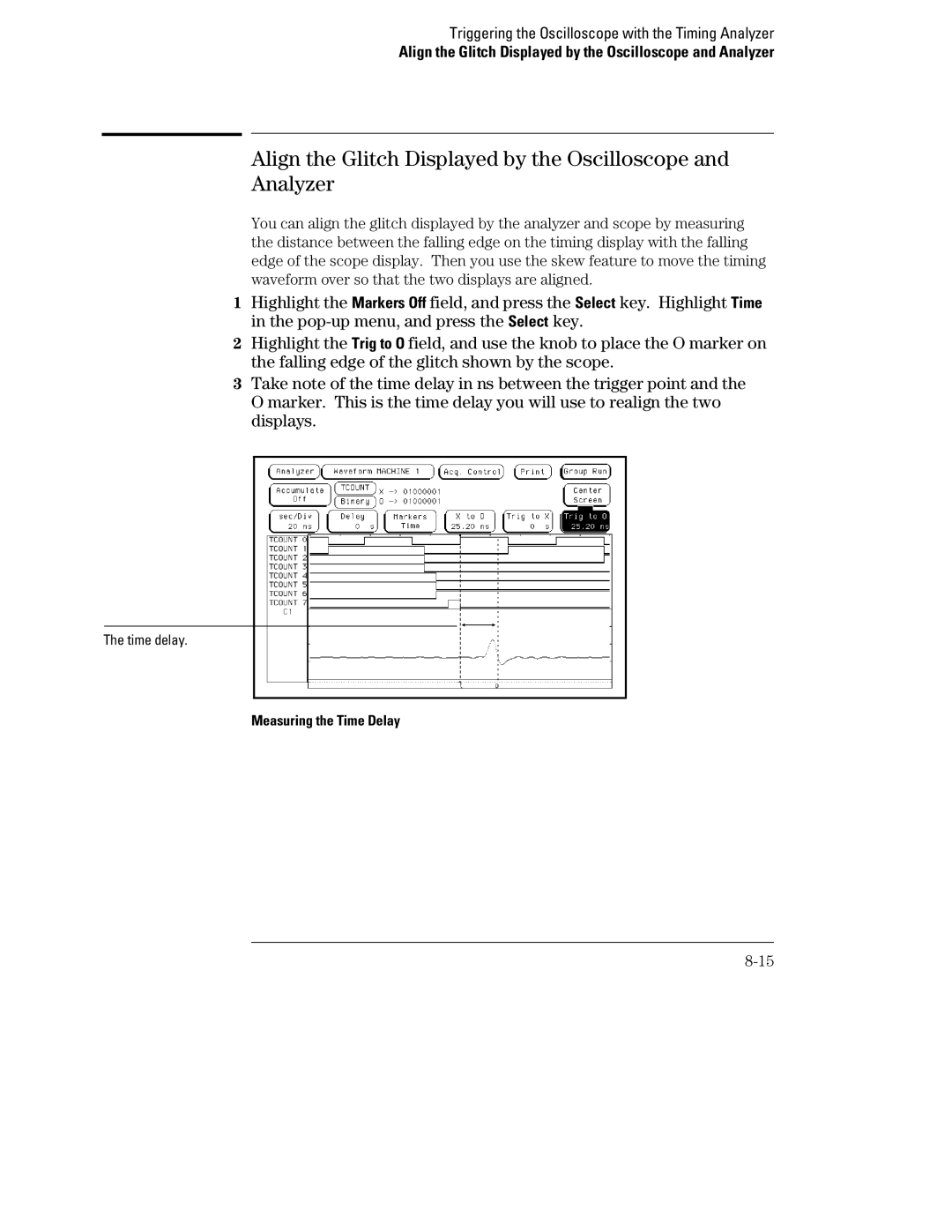 HP 1660, 70 manual Align the Glitch Displayed by the Oscilloscope Analyzer 