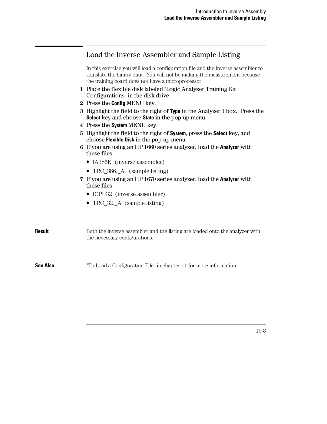 HP 1660, 70 manual Load the Inverse Assembler and Sample Listing, Necessary configurations 