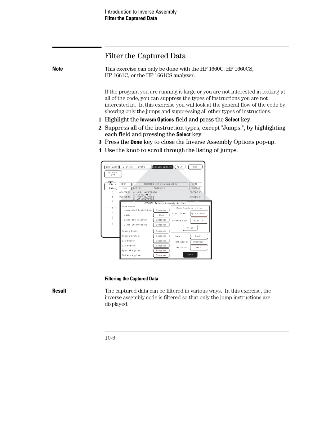 HP 70, 1660 manual Filter the Captured Data, HP 1661C, or the HP 1661CS analyzer 