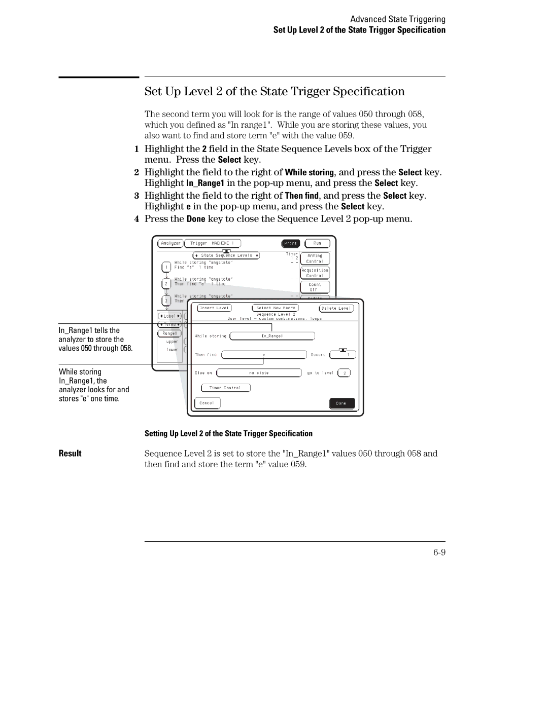 HP 1660, 70 manual Set Up Level 2 of the State Trigger Specification, Then find and store the term e value 