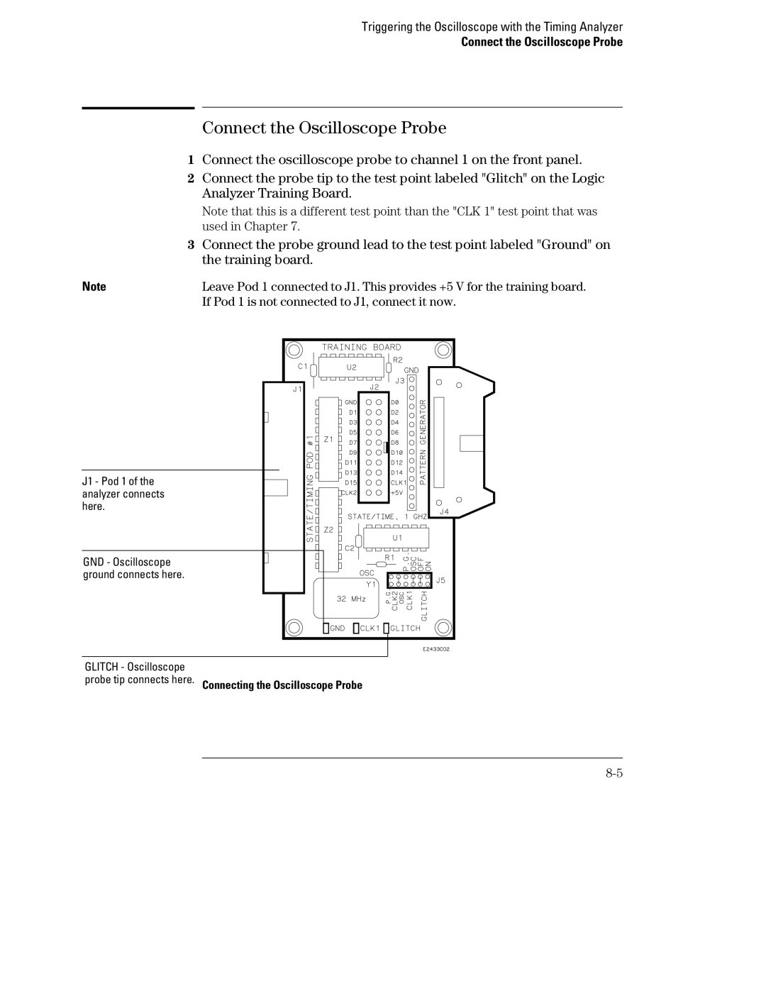 HP 1660, 70 manual Connect the Oscilloscope Probe, If Pod 1 is not connected to J1, connect it now 