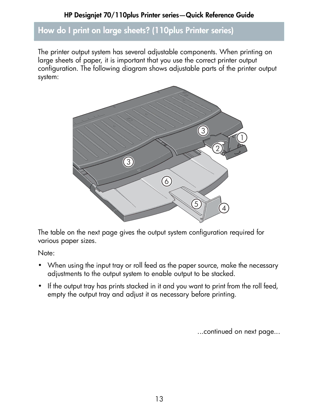 HP 70 manual How do I print on large sheets? 110plus Printer series 