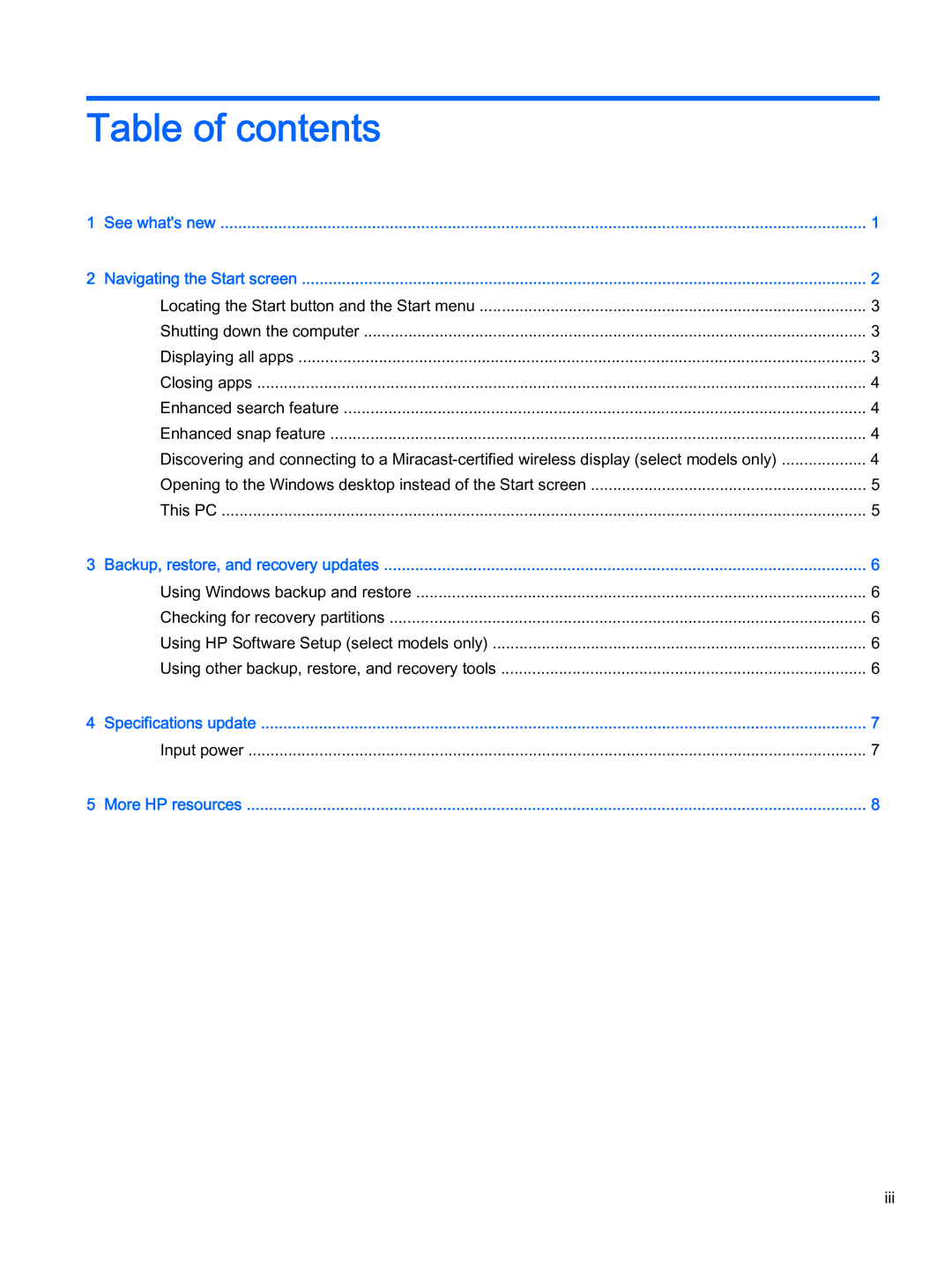 HP 700 G1 manual Table of contents 