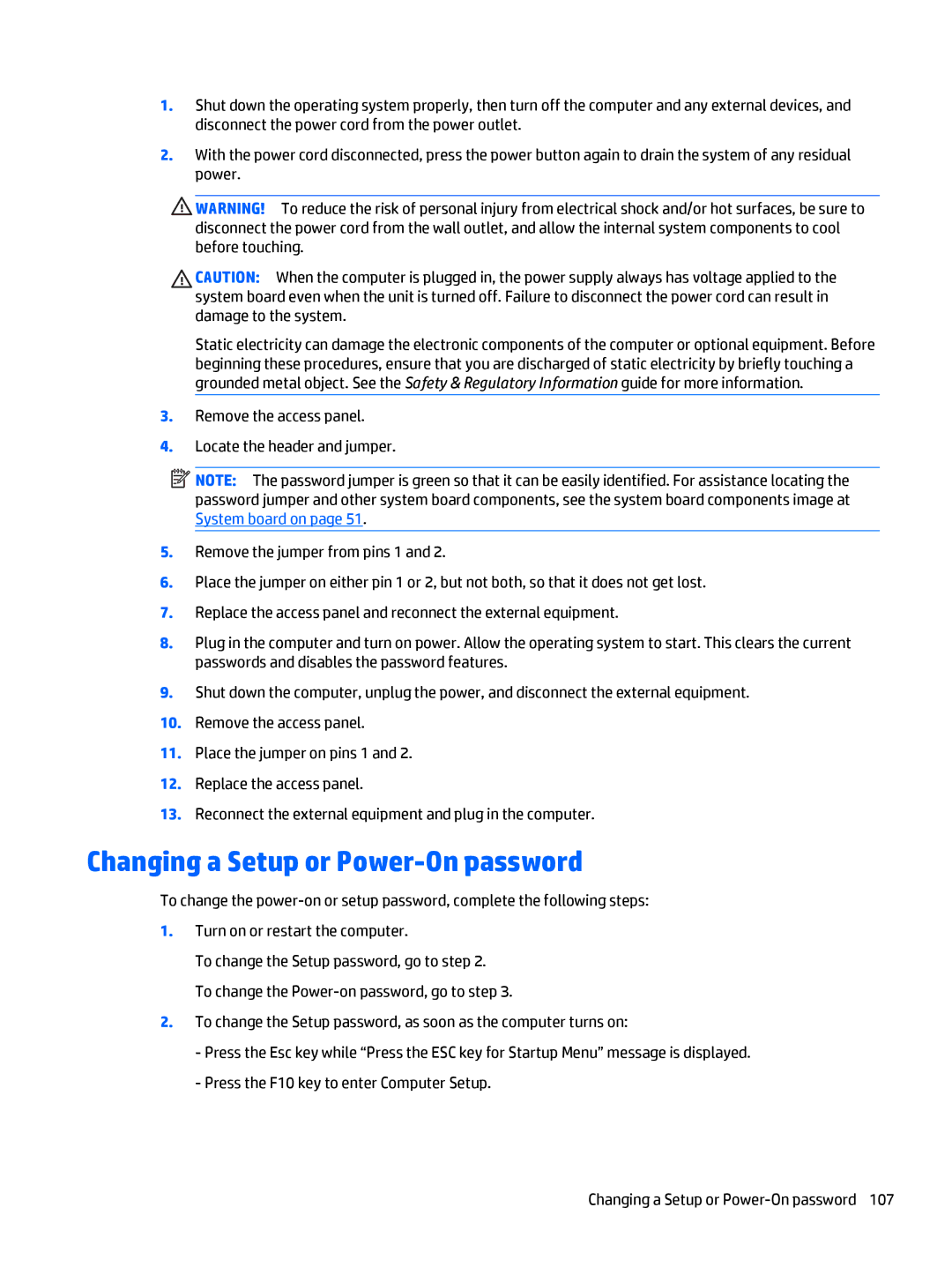 HP 700 G1 manual Changing a Setup or Power-On password 