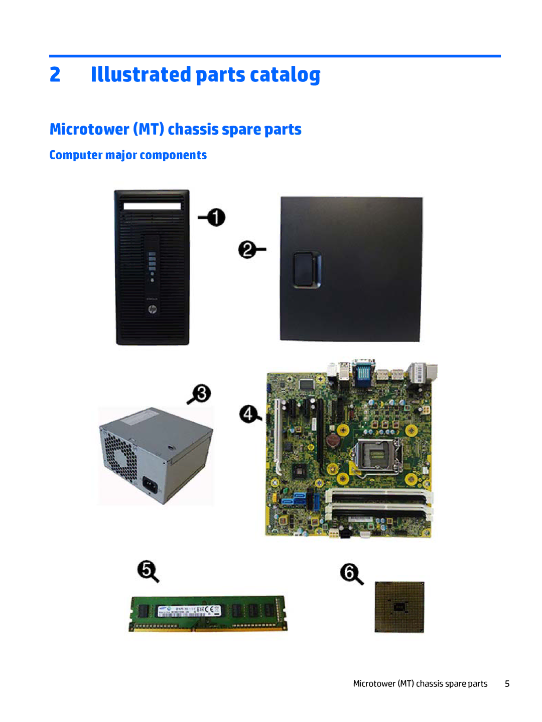 HP 700 G1 manual Illustrated parts catalog, Microtower MT chassis spare parts, Computer major components 