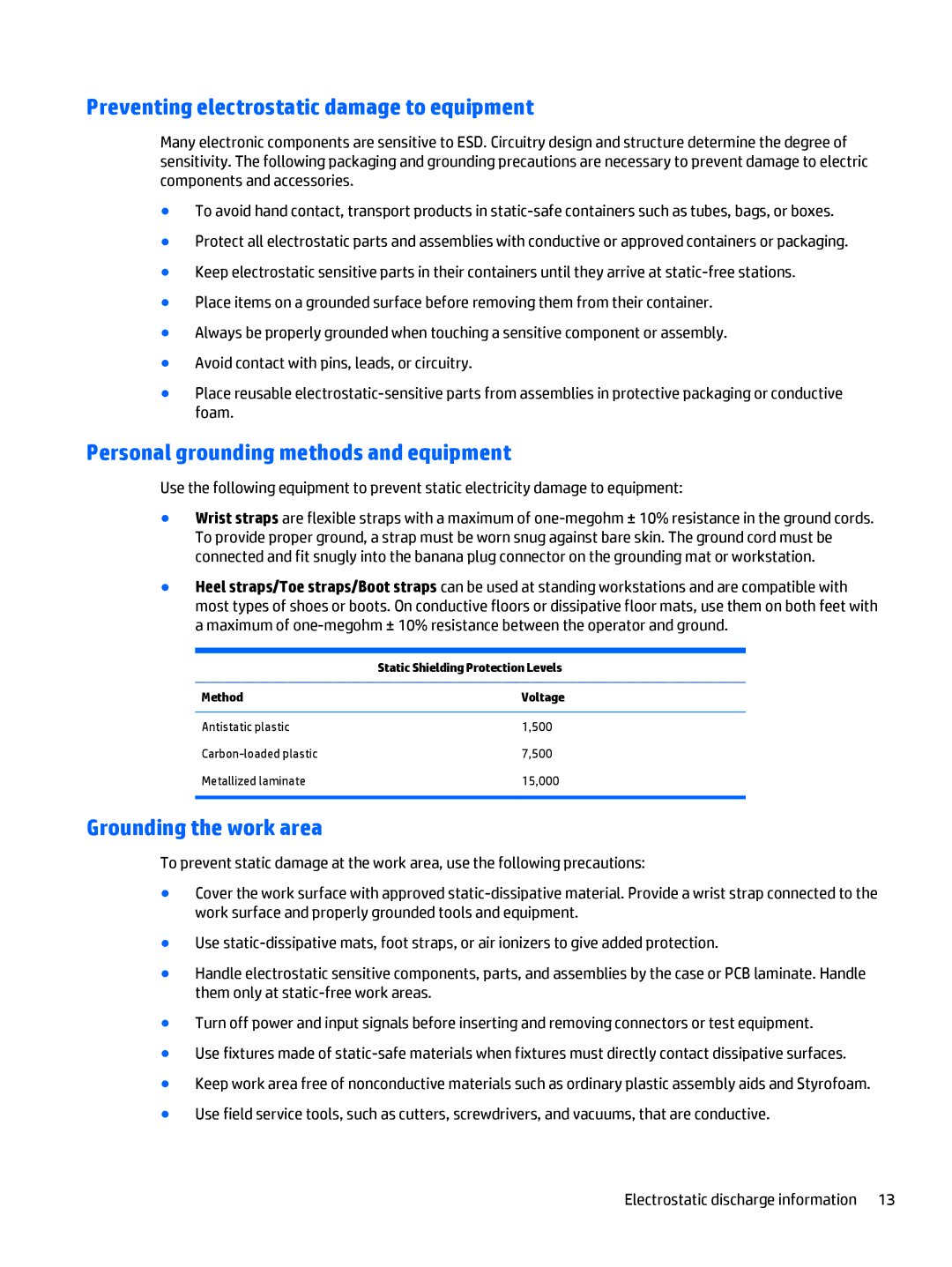 HP 700 G1 Preventing electrostatic damage to equipment, Personal grounding methods and equipment, Grounding the work area 