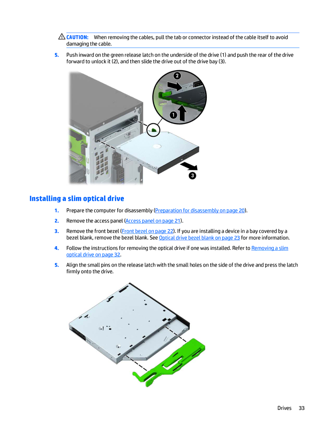 HP 700 G1 manual Installing a slim optical drive 