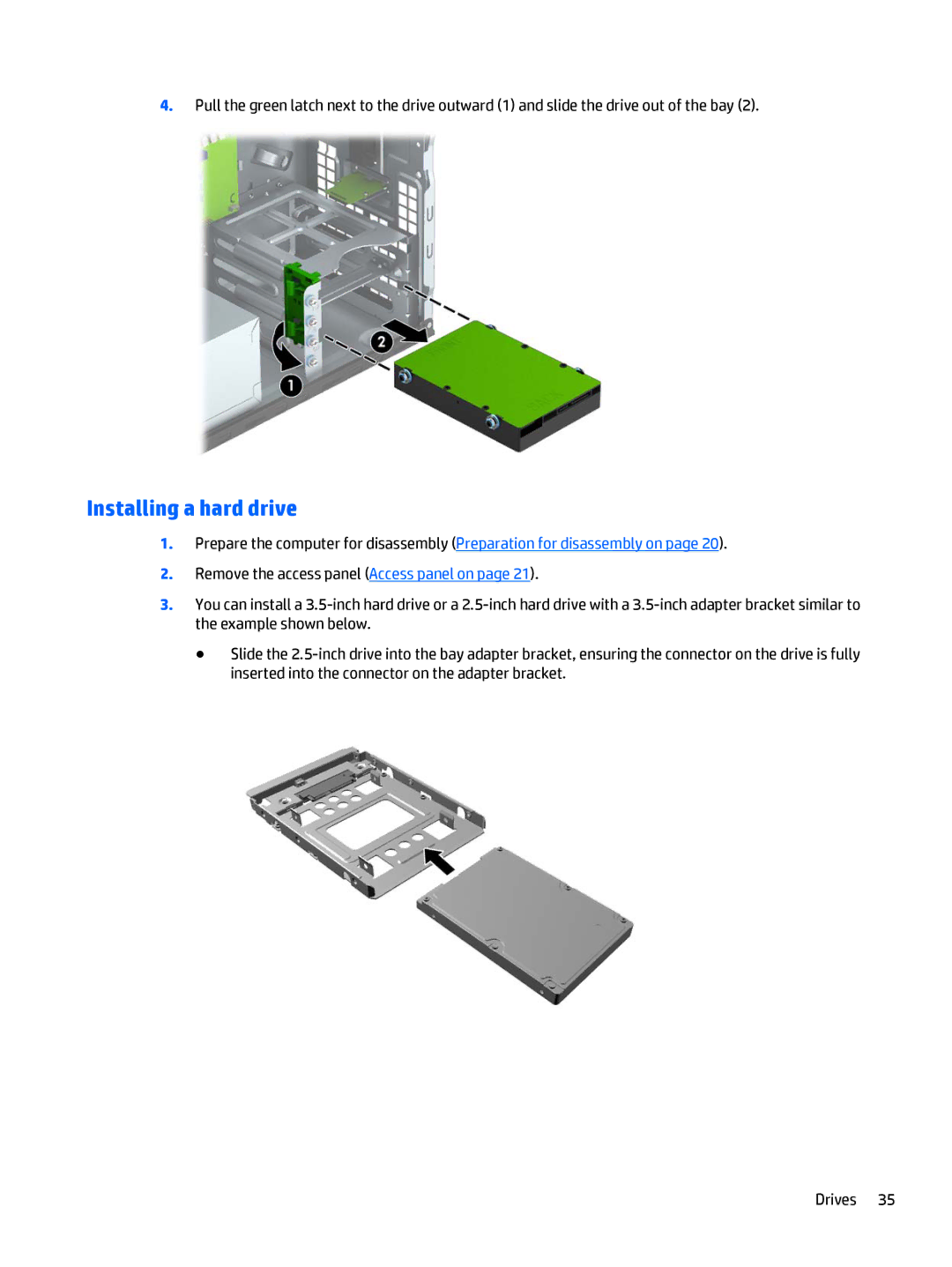 HP 700 G1 manual Installing a hard drive 