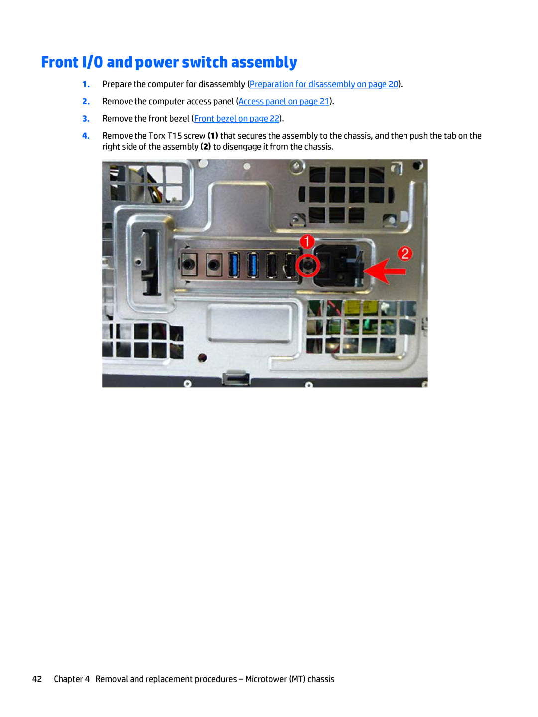 HP 700 G1 manual Front I/O and power switch assembly 