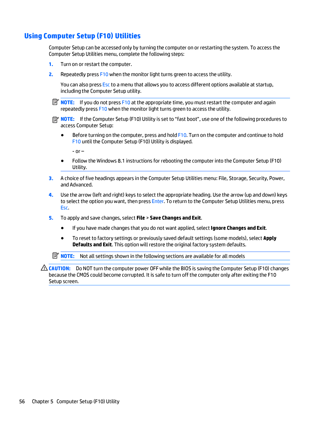 HP 700 G1 manual Using Computer Setup F10 Utilities 