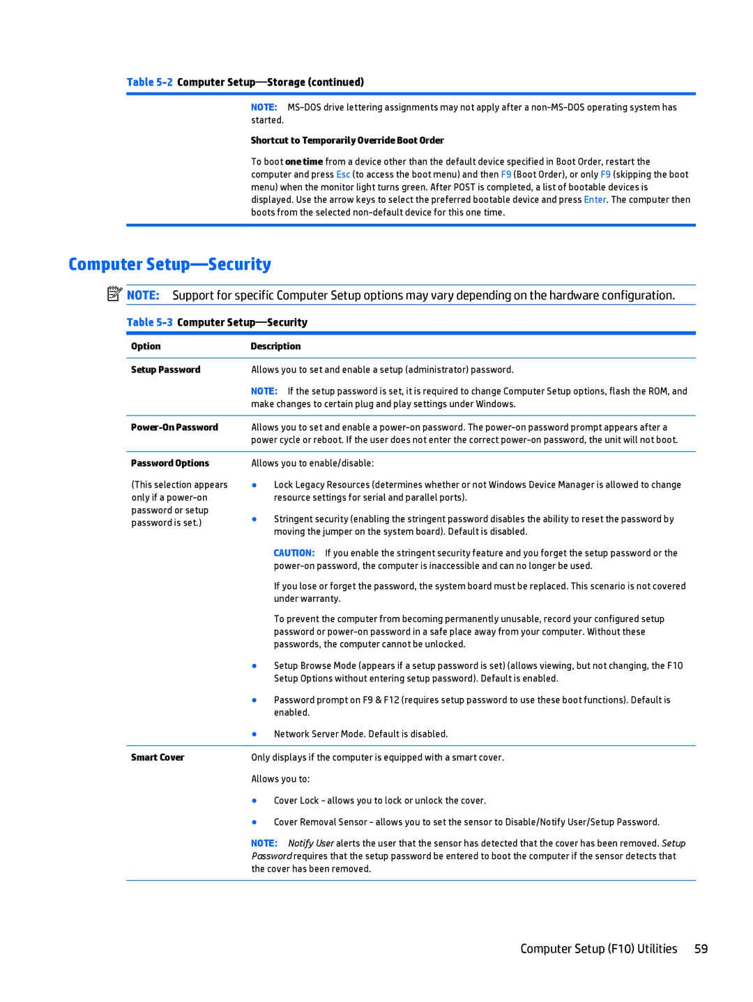 HP 700 G1 manual Computer Setup-Security 