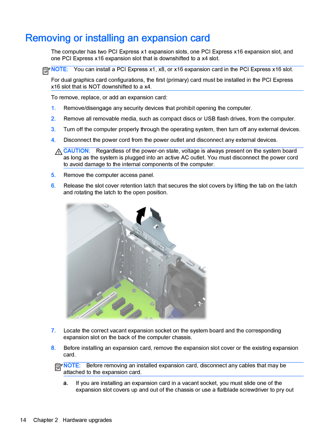 HP 700 G1 manual Removing or installing an expansion card 