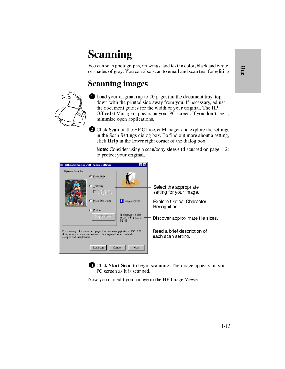 HP 700 manual Scanning images 