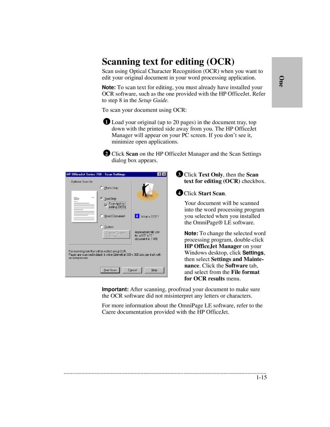 HP 700 manual Scanning text for editing OCR, Click Start Scan 