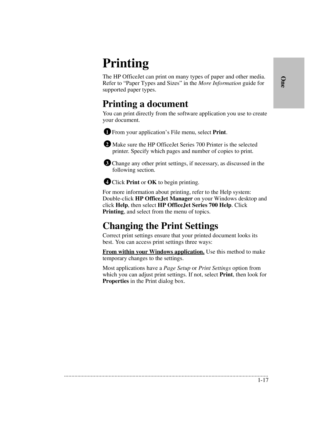 HP 700 manual Printing a document, Changing the Print Settings 