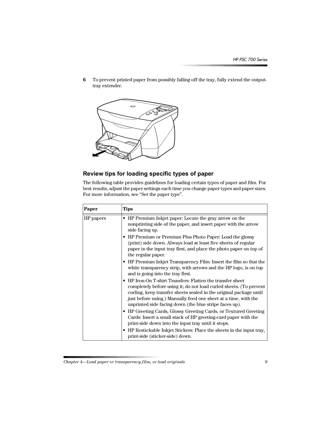 HP 700 manual 5HYLHZWLSVIRUORDGLQJVSHFLILFW\SHVRISDSHU, Paper Tips 