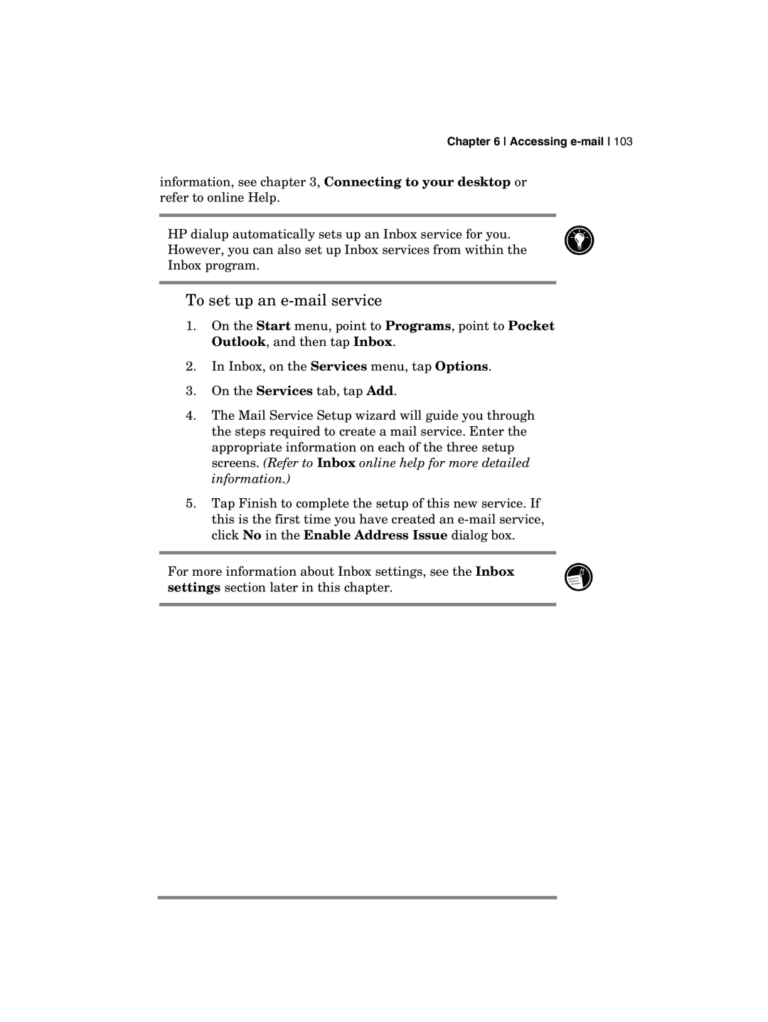 HP 700 manual To set up an e-mail service 