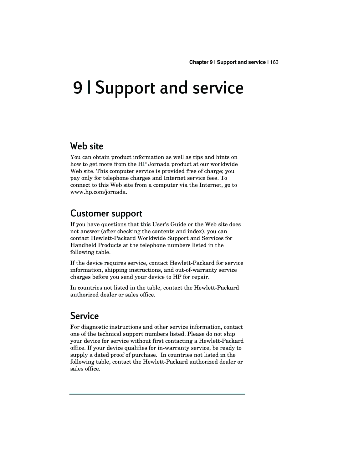 HP 700 manual Support and service, Web site Customer support, Service 