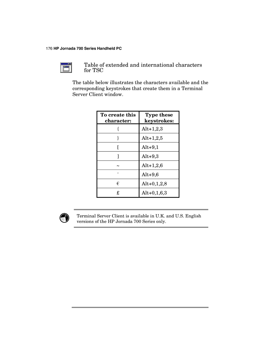 HP 700 manual Table of extended and international characters for TSC, To create this Type these Character Keystrokes 