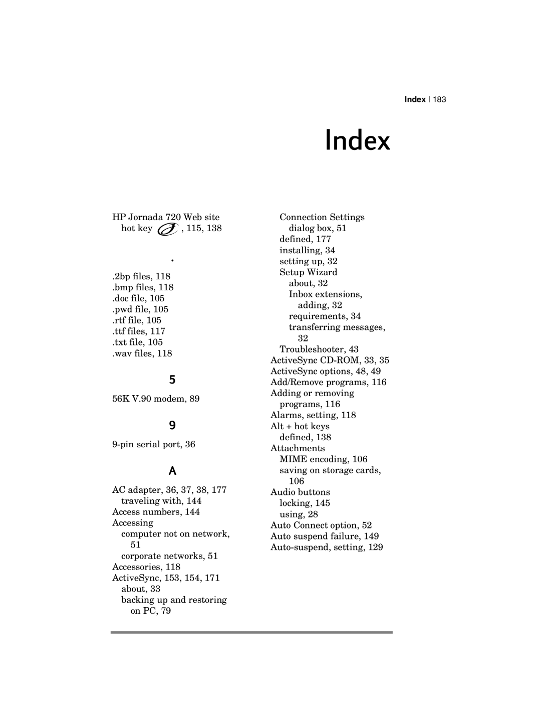 HP 700 manual Index 