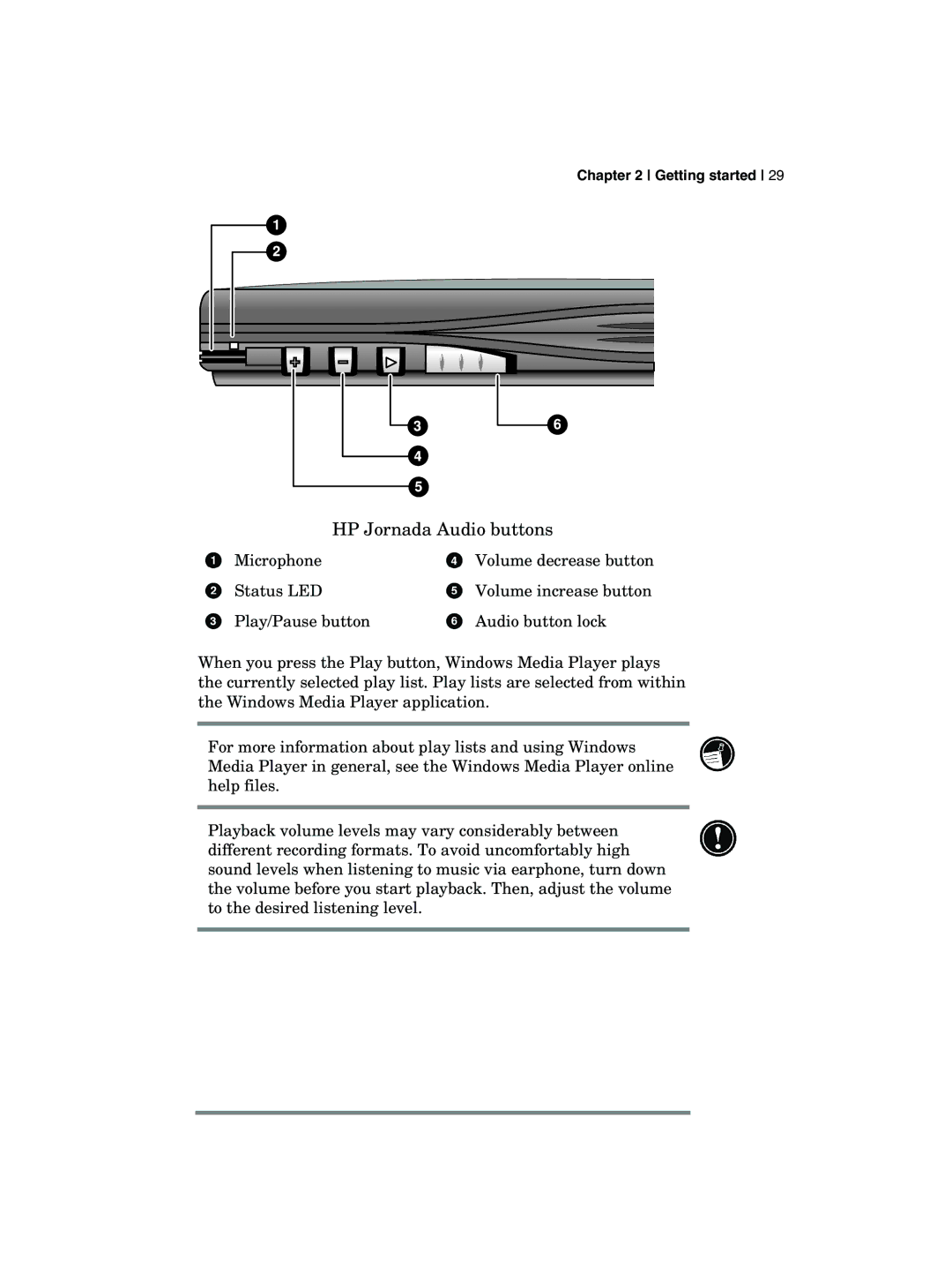 HP 700 manual HP Jornada Audio buttons 