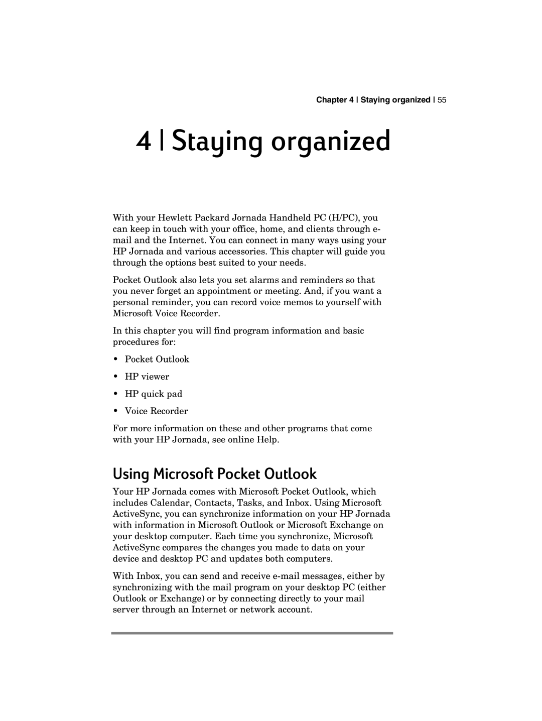 HP 700 manual Staying organized, Using Microsoft Pocket Outlook 