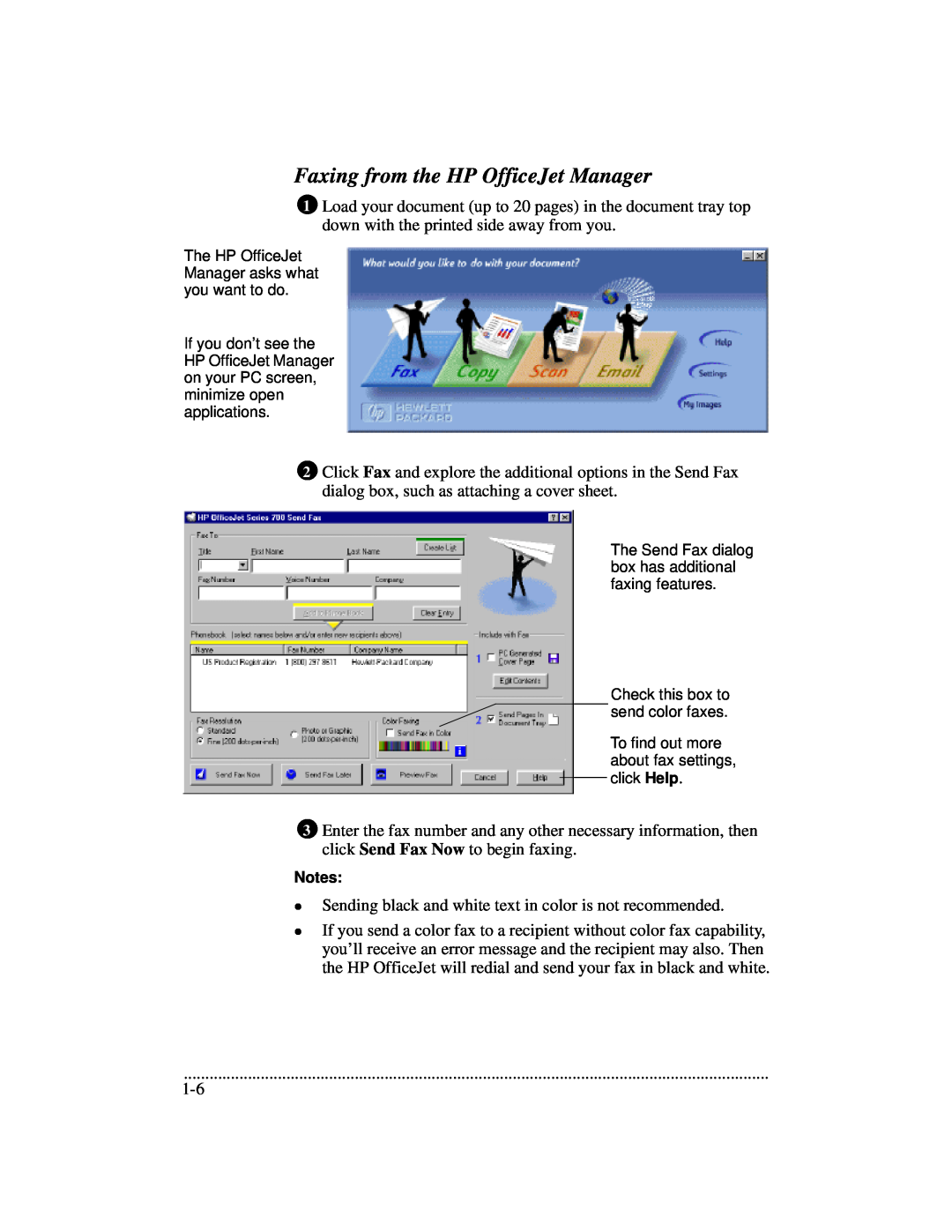 HP 700 manual Faxing from the HP OfficeJet Manager 