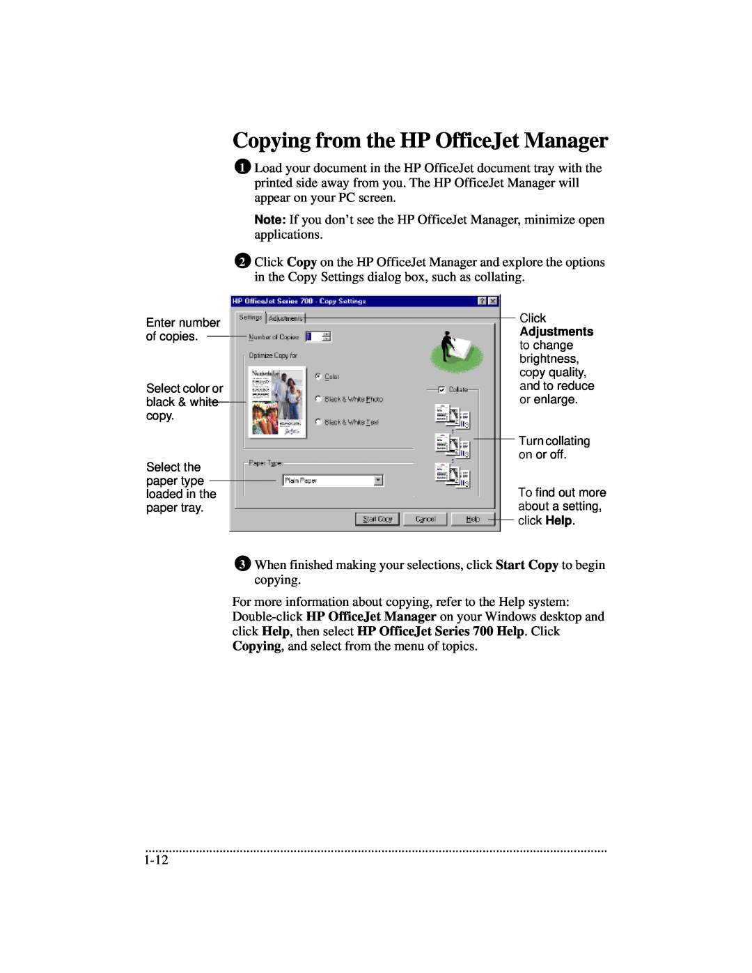 HP 700 manual Copying from the HP OfficeJet Manager 