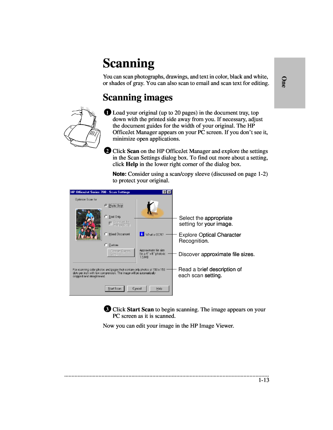 HP 700 manual Scanning images 