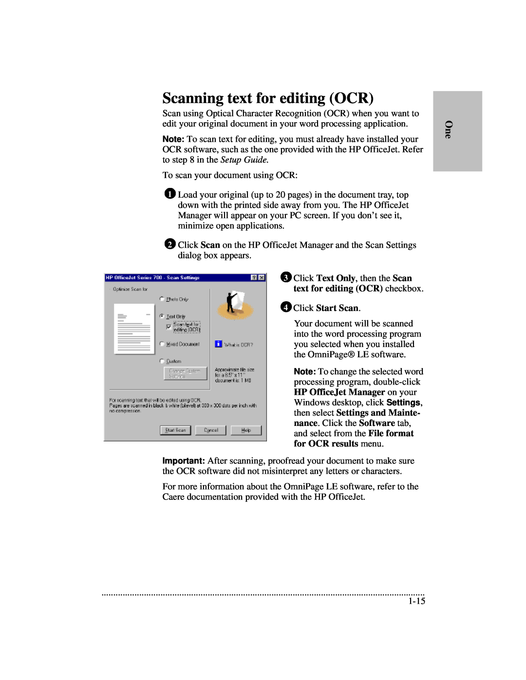 HP 700 manual Scanning text for editing OCR, Click Start Scan 