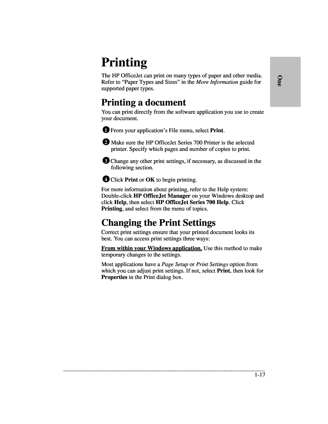 HP 700 manual Printing a document, Changing the Print Settings 
